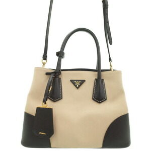 Prada Cuir Double Tote bag canvas Saffiano leather Tan